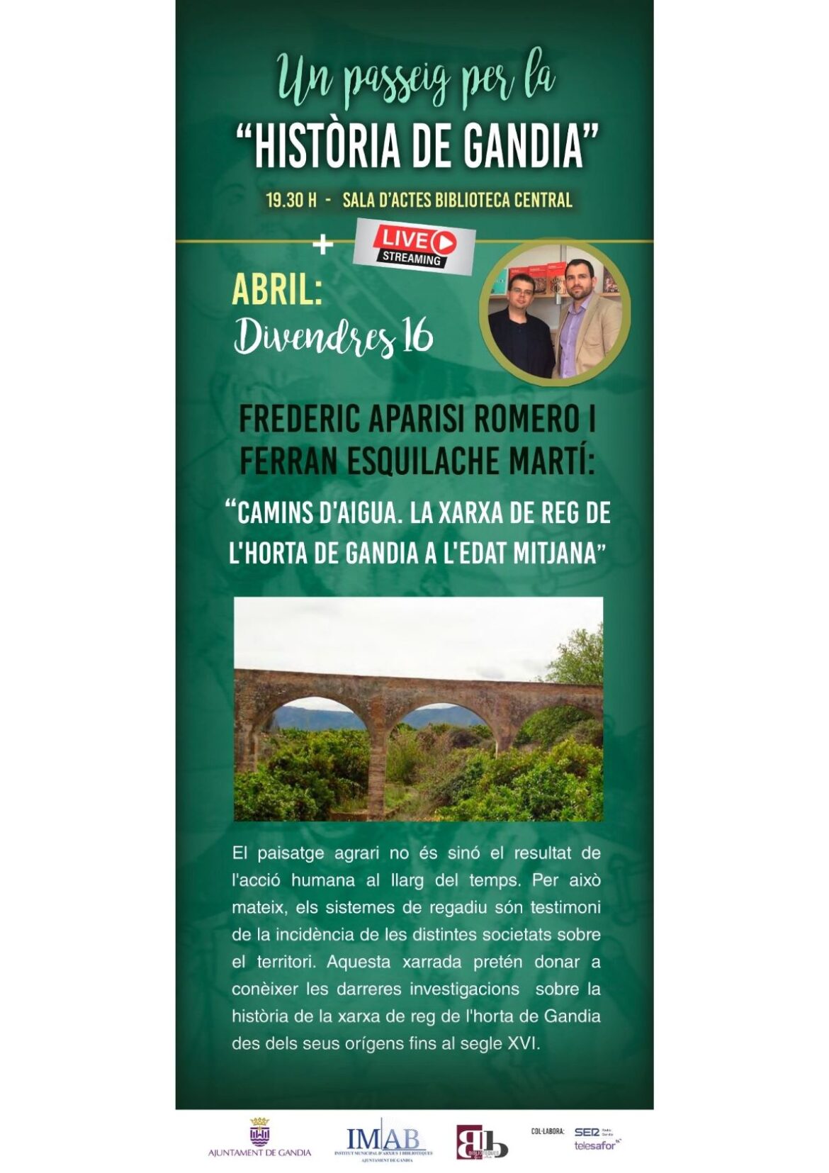 "Un paseo por la Historia de Gandia". La Biblioteca Central de Gandia mantiene su ciclo de conferencias